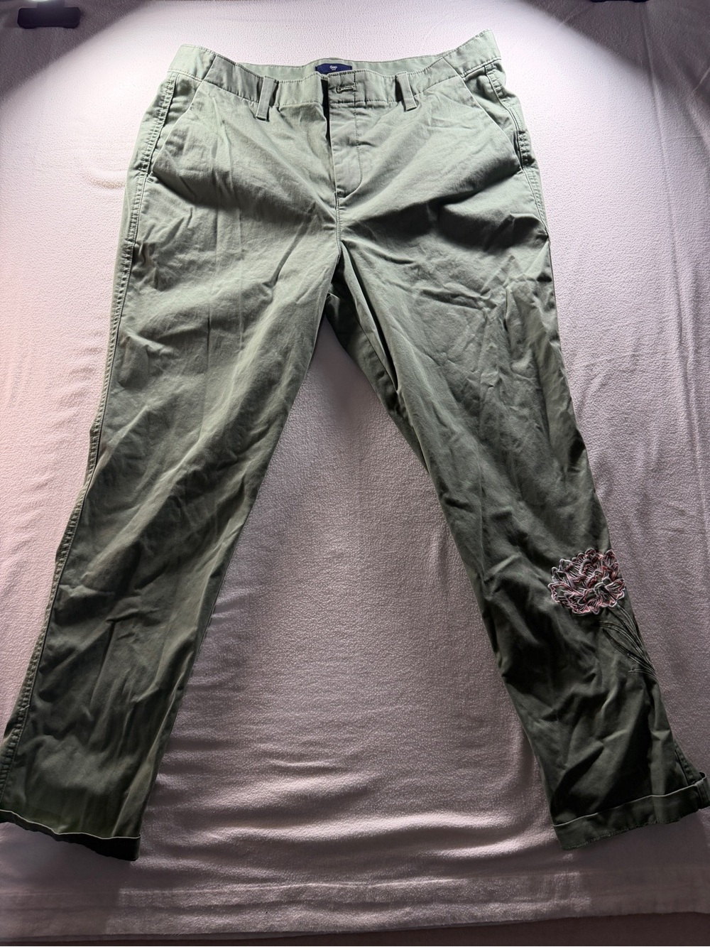 GAP Sage Green Embroidered Ankle Pants Size 10 Floral Stretch Cotton